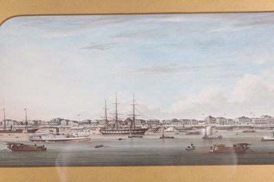 Lot 160 - A LATE 19TH CENTURY CHINESE SCHOOL WATERCOLOUR - THE BUND AT SHANGHAI