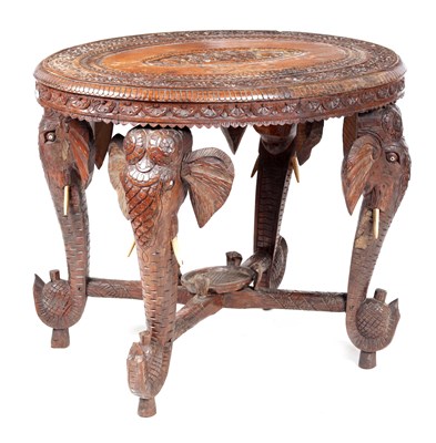 Lot 88 - A 19TH CENTURY ANGLO-INDIAN CARVED HARDWOOD OVAL OCCASIONAL TABLE