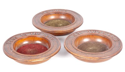 Lot 551 - A SET OF THREE LATE 19TH CENTURY WALNUT TREEN OFFERTORY PLATES