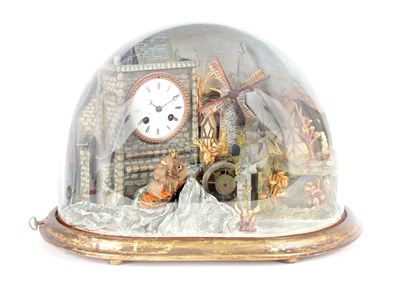 Lot 574 - A LATE 19TH CENTURY MUSICAL DIORAMA AUTOMATON CLOCK UNDER DOME