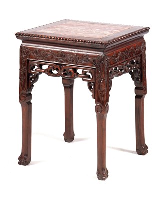Lot 214 - A 19TH CENTURY CHINESE HARDWOOD SQUARE JARDINIERE STAND