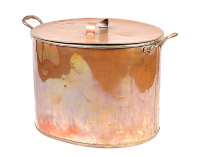 Lot 610 - A LARGE LATE 19TH CENTURY COPPER LIDDED COOKING POT
