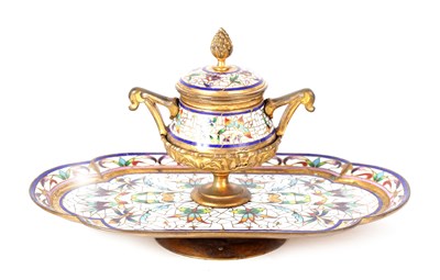 Lot 364 - A LATE 19TH CENTURY CAST GILT BRASS AND CHAMPLEVE ENAMEL INK STAND