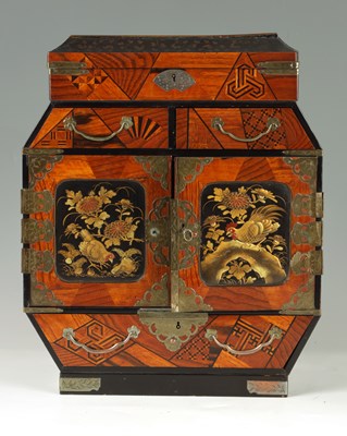 Lot 210 - A MEIJI PERIOD JAPANESE INALID AND LACQUER WORK JEWELLERY CABINET