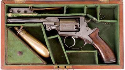 Lot 366 - A MID 19TH CENTURY CASED DEAN ADAMS PERCUSSION FIVE-SHOT REVOLVER