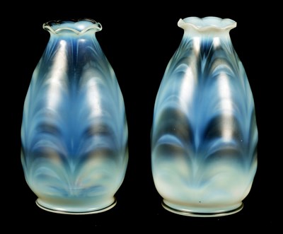 Lot 8 - A PAIR OF EARLY 20TH CENTURY VASELINE GLASS HANGING SHADES