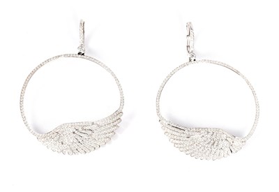 Lot 233 - A PAIR OF AUSTRIAN GARRARD DIAMOND ENCRUSTED 18CT WHITE GOLD ANGEL WING EARRINGS