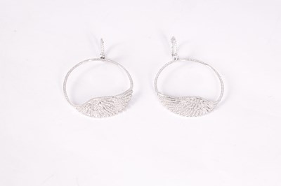 Lot 233 - A PAIR OF AUSTRIAN GARRARD DIAMOND ENCRUSTED 18CT WHITE GOLD ANGEL WING EARRINGS