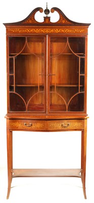 Lot 1025 - EDWARDS & ROBERTS A FINE EDWARDIAN INLAID MAHOGANY SHERATON STYLE DISPLAY CABINET ON STAND