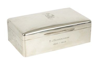 Lot 273 - A LARGE SILVER CIGAR BOX PRESENTED TO E. J. ROBERTSON OF THE DAILY EXPRESS