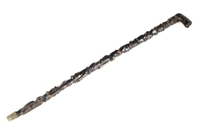 Lot 378 - A 19TH CENTURY FIGURAL CARVED WALKING STICK, POSSIBLY INUIT