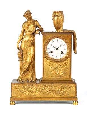 Lot 521 - AN EARLY 19TH CENTURY FRENCH FIGURAL ORMOLU MANTEL CLOCK