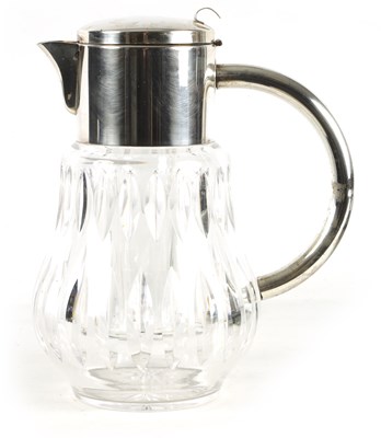 Lot 12 - AN EDWARDIAN SILVER PLATED FACETED CUT GLASS LEMONADE JUG
