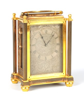 Lot 515 - A FINE MID 19TH CENTURY ENGLISH ENGRAVED GILT BRASS FUSEE CARRIAGE CLOCK