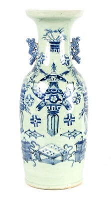 Lot 63 - A LARGE 18TH/19TH CENTURY CHINESE CELADON AND UNDERGLAZE BLUE VASE