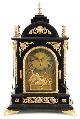 Lot 901 - A LARGE 19TH CENTURY ORMOLU MOUNTED TRIPLE FUSEE QUARTER CHIMING  BRACKET CLOCK