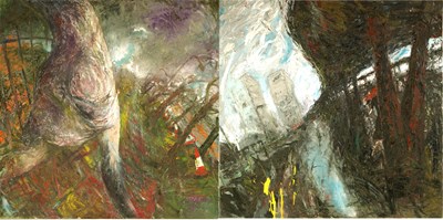 Lot 749 - JOHN KEANE (BORN 1954) A PAIR OF MODERN ART OILS ON CANVAS