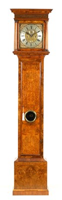 Lot 953 - JOSEPH WINDMILLS, LONDON AN EARLY 18TH CENTURY 11” BRASS DIAL BURR WALNUT LONGCASE CLOCK