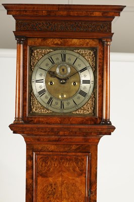 Lot 953 - JOSEPH WINDMILLS, LONDON AN EARLY 18TH CENTURY 11” BRASS DIAL BURR WALNUT LONGCASE CLOCK