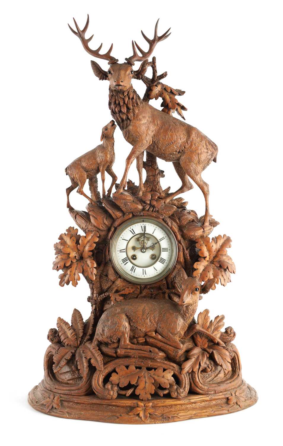 Lot 794 - A LARGE LATE 19TH CENTURY CARVED BLACK FOREST MANTEL CLOCK