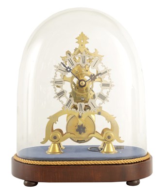 Lot 830 - A 19TH CENTURY 8-DAY FUSEE TIMEPIECE SKELETON CLOCK