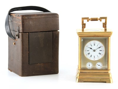 Lot 501 - A LARGE AND UNUSUAL 19TH CENTURY FRENCH CARRIAGE CLOCK WITH TWO ALARM DIALS