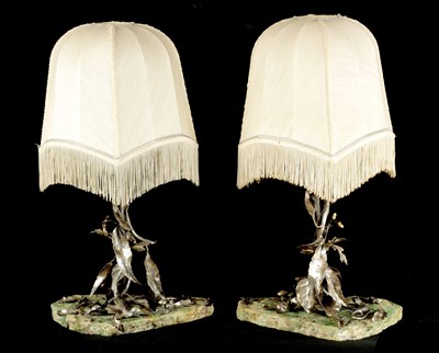 Lot 296 - A GOOD PAIR OF ITALIAN SOLID SILVER TABLE LAMPS ON FLUORSPAR BASES