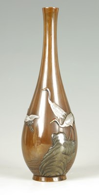 Lot 142 - A GOOD JAPANESE MEIJI PERIOD NOGAWA BRONZE AND MIXED METAL VASE