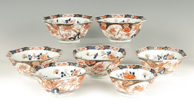 Lot 95 - A SUITE OF SEVEN 18TH CENTURY IMARI DEEP OCTAGONAL BOWLS