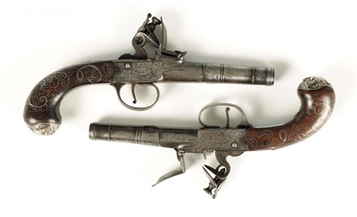 Lot 365 - G. WALLIS, HULL 1775-1830 A FINE PAIR OF GEORGE III SILVER MOUNTED FLINTLOCK POCKET PISTOLS
