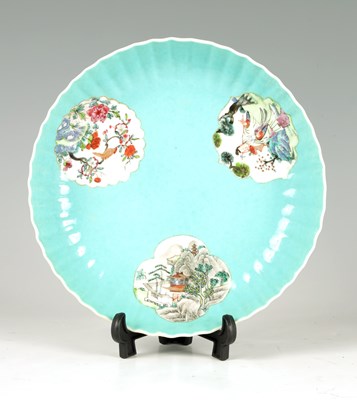 Lot 153 - A FINE 18TH CENTURY CHINESE ORANGE PEAL GLAZE SHALLOW DISH