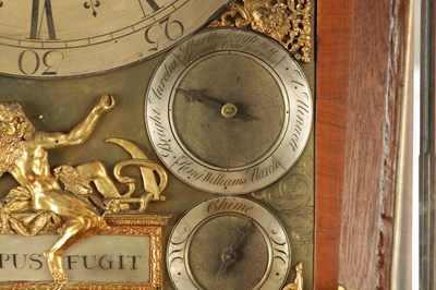 Lot 890 - RICHARD RAYMENT. ST. EDMUNDS BURY  A RARE GEORGE II BUR WALNUT MUSICAL LONGCASE CLOCK