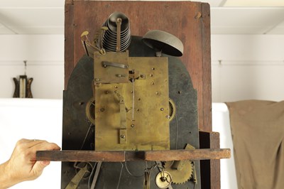 Lot 890 - RICHARD RAYMENT. ST. EDMUNDS BURY  A RARE GEORGE II BUR WALNUT MUSICAL LONGCASE CLOCK