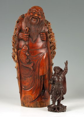 Lot 183 - A 19TH CENTURY CHINESE CARVED BAMBOO ROOT FIGURE OF A SAGE