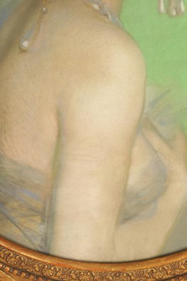 Lot 703 - CLEMENS VON PAUSINGER (Austrian, 1855-1936)  AN ART NOUVEAU OVAL PASTEL BUST PORTRAIT OF A STYLISH YOUNG LADY ‘SOLOME’