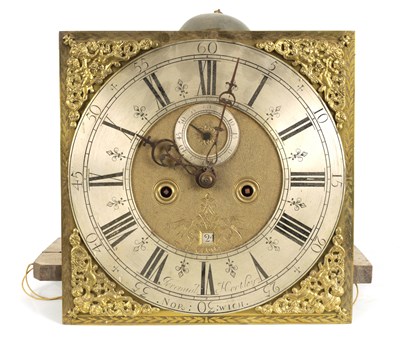 Lot 1063 - JEREMIAH HARBLEY, NORWICH. AN EARLY 18TH CENTURY 12” BRASS DIAL LONGCASE CLOCK MOVEMENT
