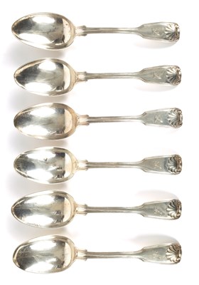 Lot 276 - A SET OF SIX REGENCY SILVER TABLESPOONS BY PAUL STORR