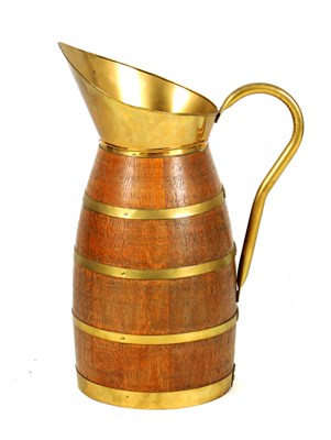 Lot 1342 - A LATE 19TH CENTURY OAK BRASS BOUND WATER JUG