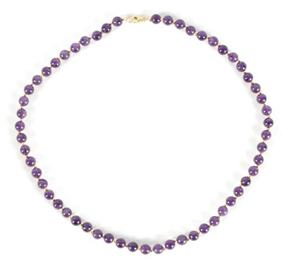 Lot 226 - A LADIES 14CT GOLD AMETHYST BEADED NECKLACE