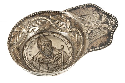 Lot 273a - AN 18TH CENTURY CONTINENTAL SILVER SHALLOW SIDE-HANDLED BOWL POSSIBLY RUSSIAN