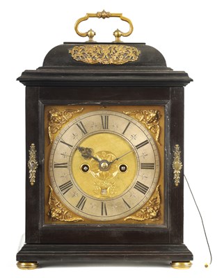 Lot 41 - ROBERT WILLIAMSON, LONDON. A LATE 17TH CENTURY ORMOLU MOUNTED EBONISED BRACKET CLOCK