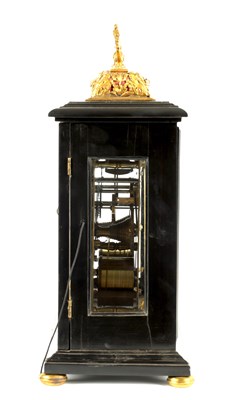 Lot 91 - HENRICUS HARPUR, LONDINI. A VERY EARLY CHARLES II EBONY VENEERED BASKET TOP TABLE CLOCK