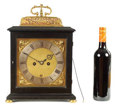 Lot 91 - HENRICUS HARPUR, LONDINI. A VERY EARLY CHARLES II EBONY VENEERED BASKET TOP TABLE CLOCK
