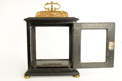 Lot 91 - HENRICUS HARPUR, LONDINI. A VERY EARLY CHARLES II EBONY VENEERED BASKET TOP TABLE CLOCK