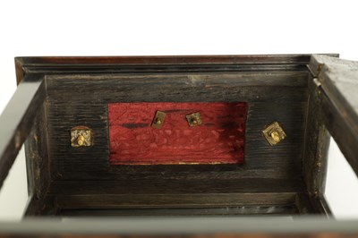 Lot 91 - HENRICUS HARPUR, LONDINI. A VERY EARLY CHARLES II EBONY VENEERED BASKET TOP TABLE CLOCK