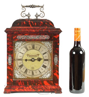 Lot 78 - HENRY MASSY, LONDON. A VERY FINE AND RARE QUEEN ANNE SILVER MOUNTED TORTOISESHELL VENEERED BRACKET CLOCK