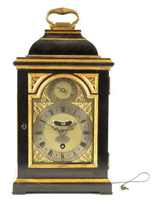 Lot 67 - DANIEL DELANDER, LONDON. A SMALL QUEEN ANNE EBONY VENEERED BRACKET TIMEPIECE WITH PULL QUARTER REPEAT