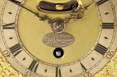 Lot 67 - DANIEL DELANDER, LONDON. A SMALL QUEEN ANNE EBONY VENEERED BRACKET TIMEPIECE WITH PULL QUARTER REPEAT