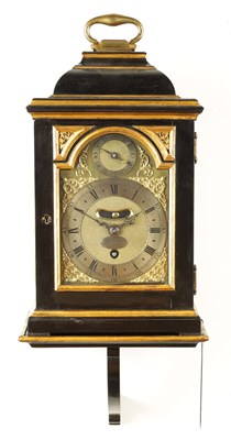 Lot 67 - DANIEL DELANDER, LONDON. A SMALL QUEEN ANNE EBONY VENEERED BRACKET TIMEPIECE WITH PULL QUARTER REPEAT