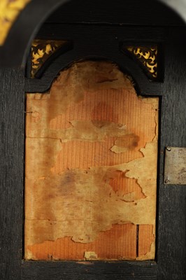 Lot 67 - DANIEL DELANDER, LONDON. A SMALL QUEEN ANNE EBONY VENEERED BRACKET TIMEPIECE WITH PULL QUARTER REPEAT